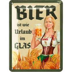 Retro Blechschild Bier ist wie Urlaub im Glas - 15 x 20 cm - Bieronlineshop