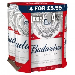 Budweiser 4x440ml (Price Marked £5.99) - American-Style Pale Lager - Fountainhall Wines