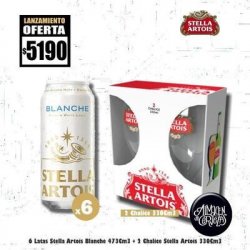LANZAMIENTO -2 Chalice Stella 330cc + 6 Stella Artois Blanche Lata 473Cm3 - Almacén de Cervezas