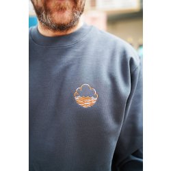 Cloudwater Unisex Sweatshirt with Embroidered Logo - India Ink Grey  Orange - Cloudwater