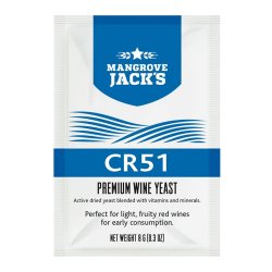 Light + Fruity Red Wines - Premium Red Wine Yeast CR51 - Mangrove Jacks - 8g - Brewbitz Homebrew Shop