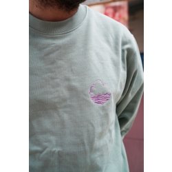 Cloudwater Unisex Sweatshirt with Embroidered Logo - Aloe  Lilac & Pink - Cloudwater