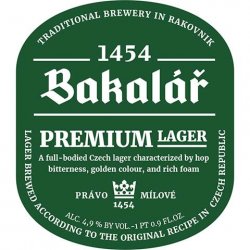 Tradiční pivovar v Rakovníku Bakalář Světlý ležák / Premium Lager