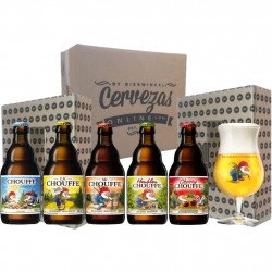 Pack combo degustación regalo estuche cervezas La Chouffe 5 botellas 33cl + 1 vaso - Cervezasonline.com