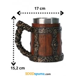 Jarra de cerveza de acero y madera 550ml estilo vikingo - 2D2Dspuma