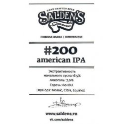 Salden`s #200 American IPA - Crafter Beer