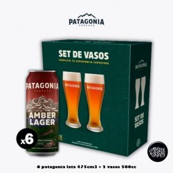 6 Patagonia Lata 473Cm3 + Set de 2 Vasos Grandes 500cc - Almacén de Cervezas