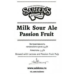 Salden`s Milk Sour Ale Passion fruit - Crafter Beer