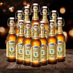 Hacker Pschorr Münchner Gold German Helles Lager 500ml Bottles - 5.5% ABV (12 Pack) - Beerhunter