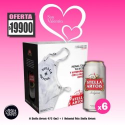 SAN VALENTIN - Delantal + 6 Stella Latas 473Cm3 - Almacén de Cervezas