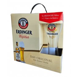 Pack Regalo Cerveza 5x Erdinger Weissbier 500cc + 1x Vaso 500cc - Cervezas del Mundo