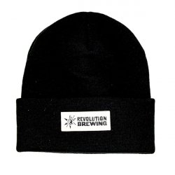 Revolution Black Cuffed Knit Beanie Leather Logo - Revolution Brewing