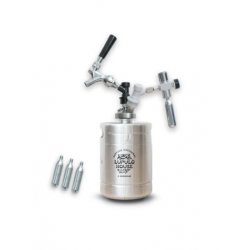 Dispensador Quick Connector + Growler Mini Keg 2 Litros Plateado + 4 Cápsulas CO2 - Lúpulo House