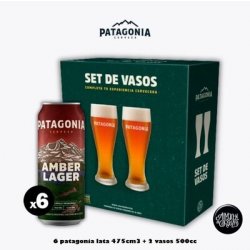 6 Patagonia Lata 473Cm3 + Set de 2 Vasos Grandes 500cc - Almacén de Cervezas