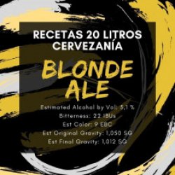 Receta Blonde Ale diseñada para hacer 20 litros de cerveza artesana - Cervezanía
