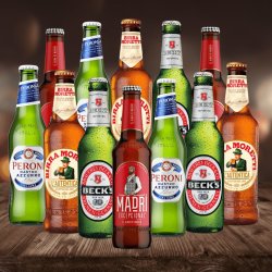 Beerhunter's Premium World Lager Mixed Case Set 330ml Bottles (12 Pack) - Peroni, Moretti, Becks, Madri - Beerhunter