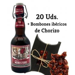 Monesterio LAGER ORIGINAL 0.33L 20 Uds. + BOMBONES IBÉRICOS DE CHORIZO - Cerveza De Monesterio