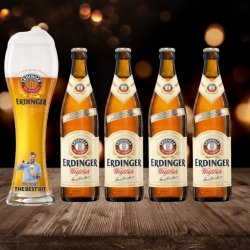 ERDINGER Weissbier German Wheat Beer 500ml Bottles with Klopp Glass – 5.3% ABV (4 Multipack) - Beerhunter